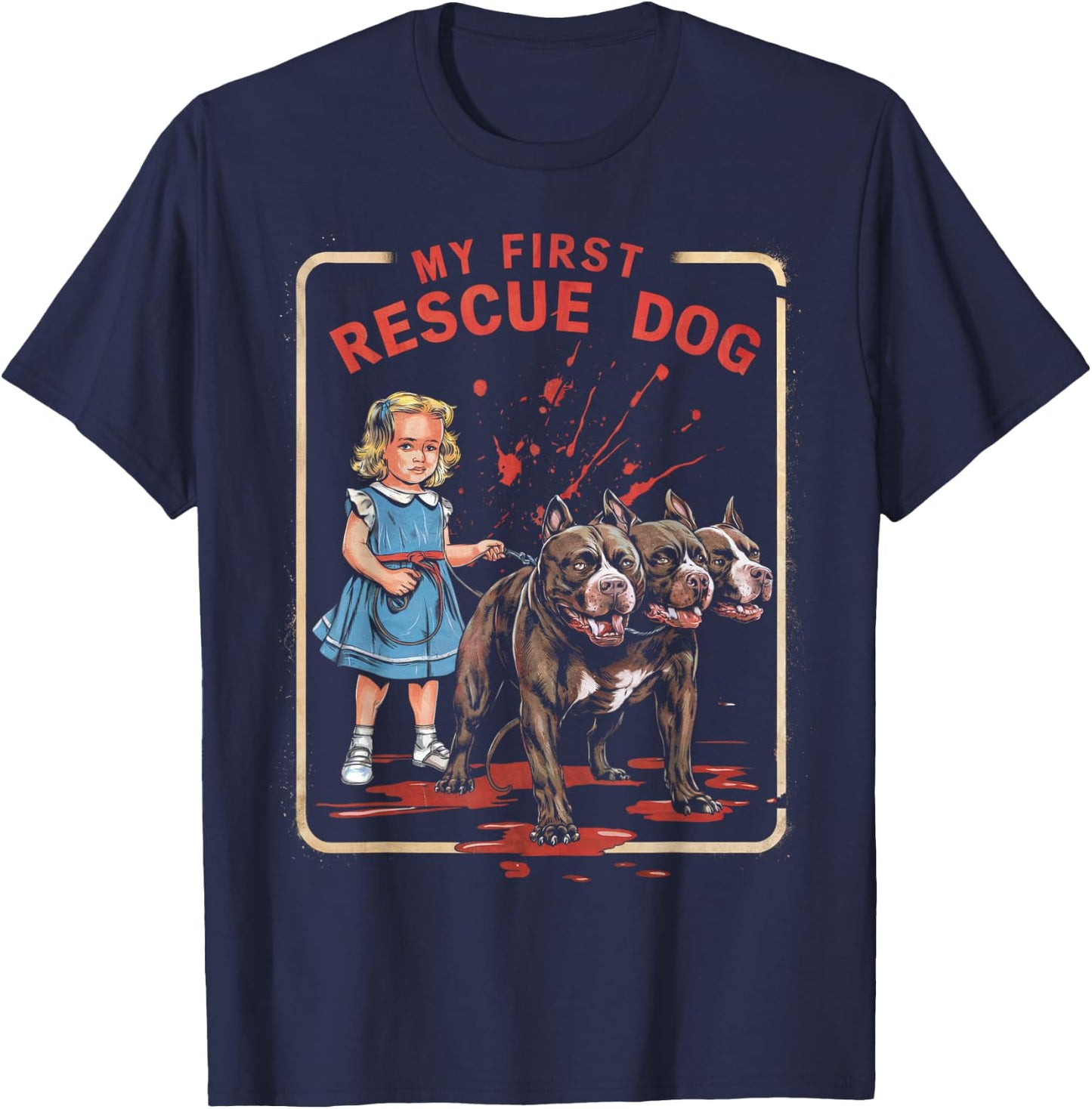 Vintage Horror Movie Lover Retro Halloween Shirt Rescue Dog T-Shirt - T-Shirt | Navy