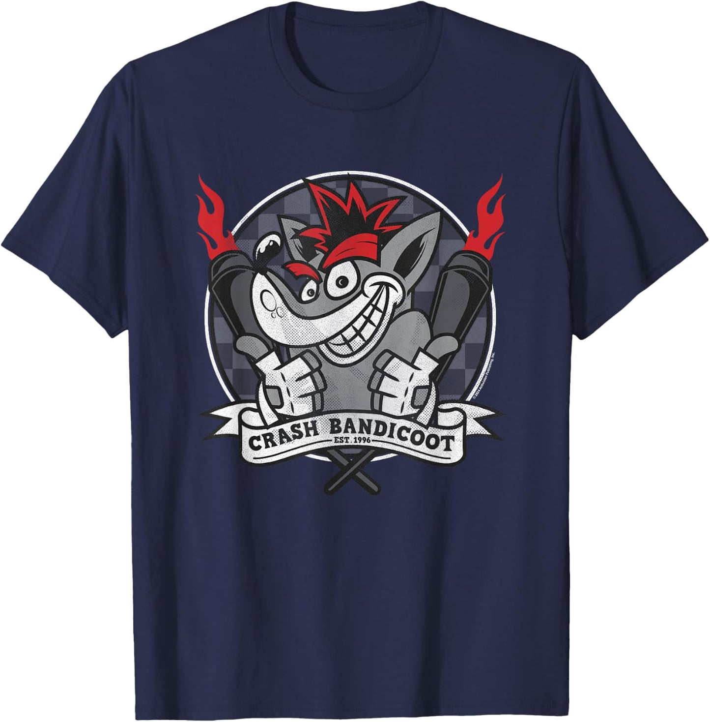 Crash Bandicoot Est 1996 Checkerboard Retro Big Chest Poster T-Shirt - T-Shirt | Navy