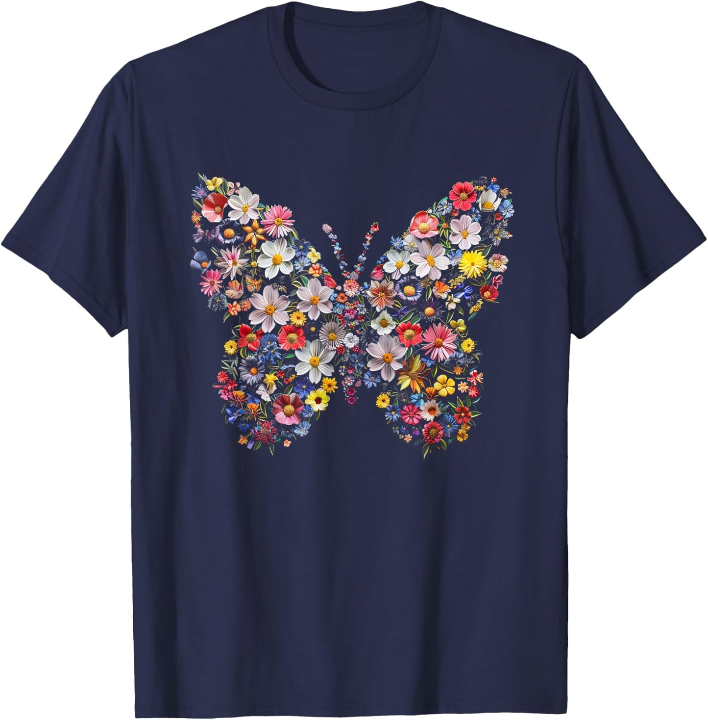 Graphic Beautiful Butterflies Flowers Funny Garden Design T-Shirt - T-Shirt | Navy