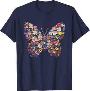 Graphic Beautiful Butterflies Flowers Funny Garden Design T-Shirt - T-Shirt | Navy