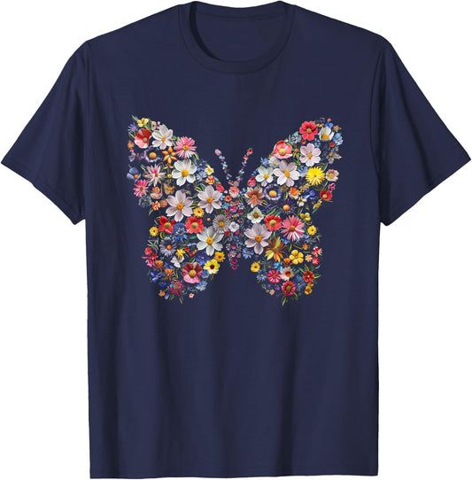 Graphic Beautiful Butterflies Flowers Funny Garden Design T-Shirt - T-Shirt | Navy