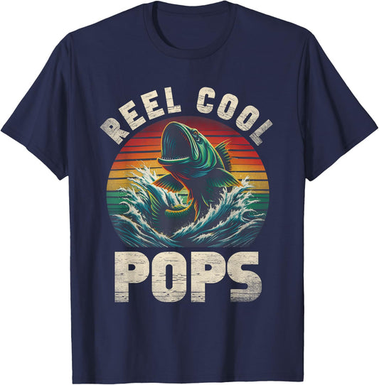 Reel Cool Pops Fishing Pops Pop Father's Day Fisherman Fish T-Shirt - T-Shirt | Navy