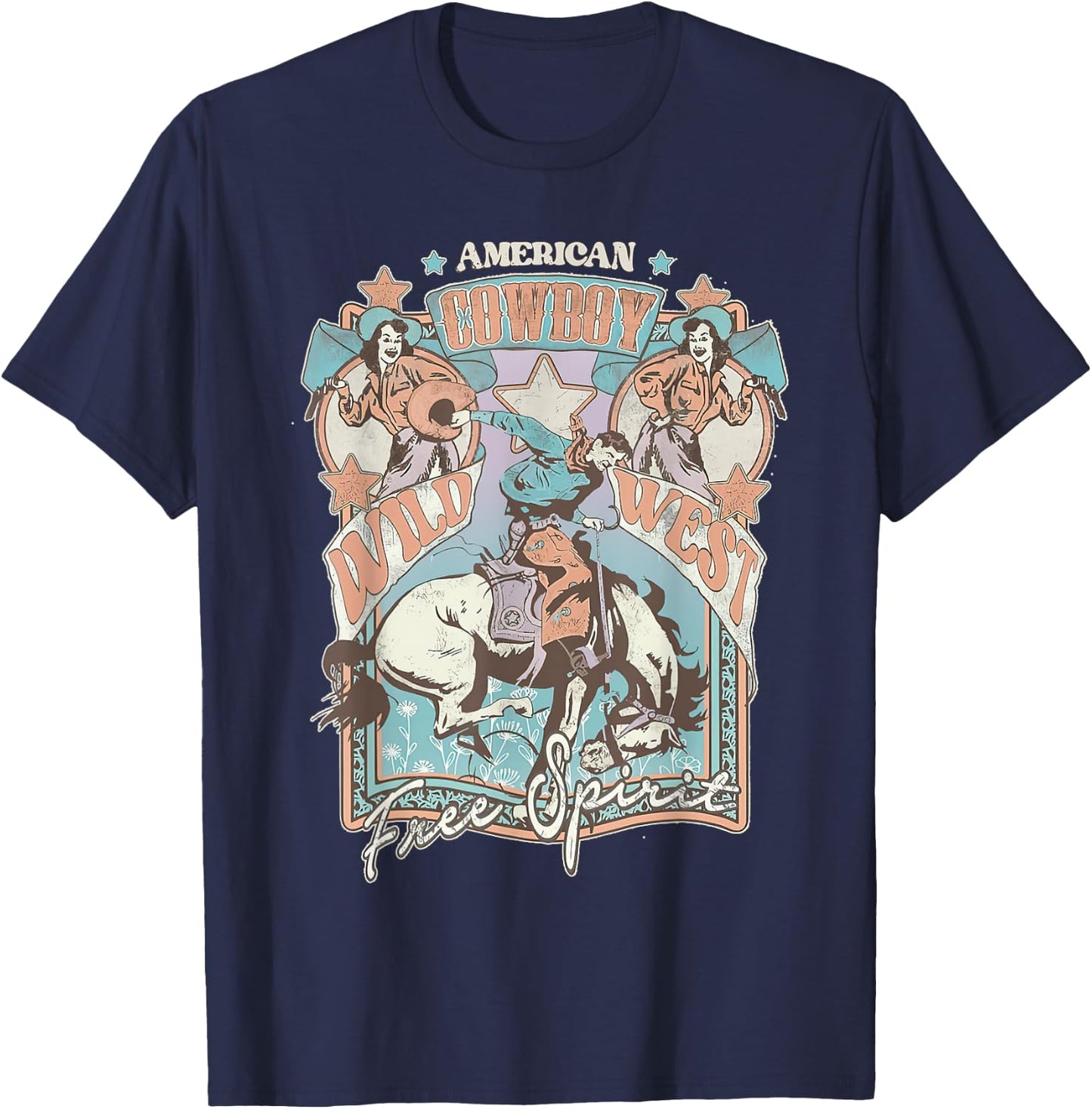 Western American Rodeo Cowboy Wild West Free Spirit T-Shirt - T-Shirt | Navy