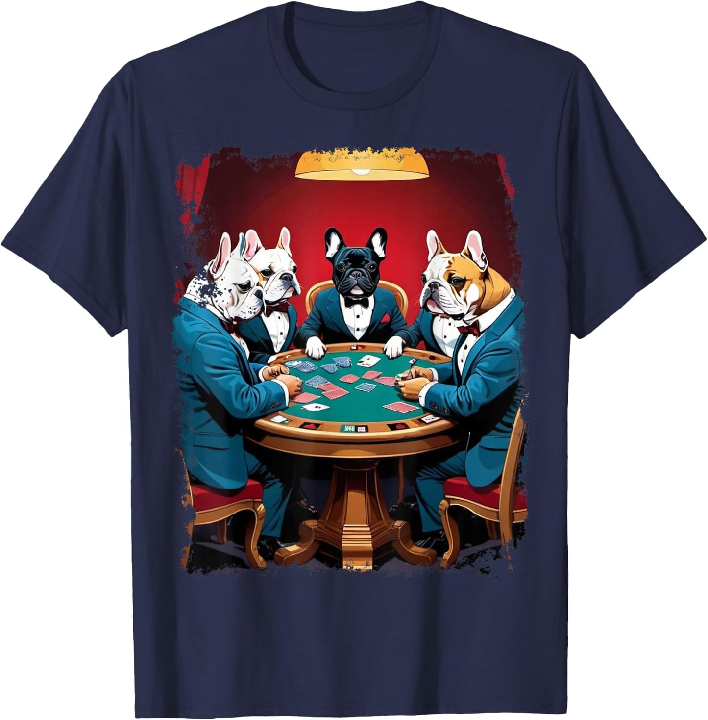 Pop Art Gambling French Bulldog Playing Poker Cards T-Shirt - T-Shirt | Navy