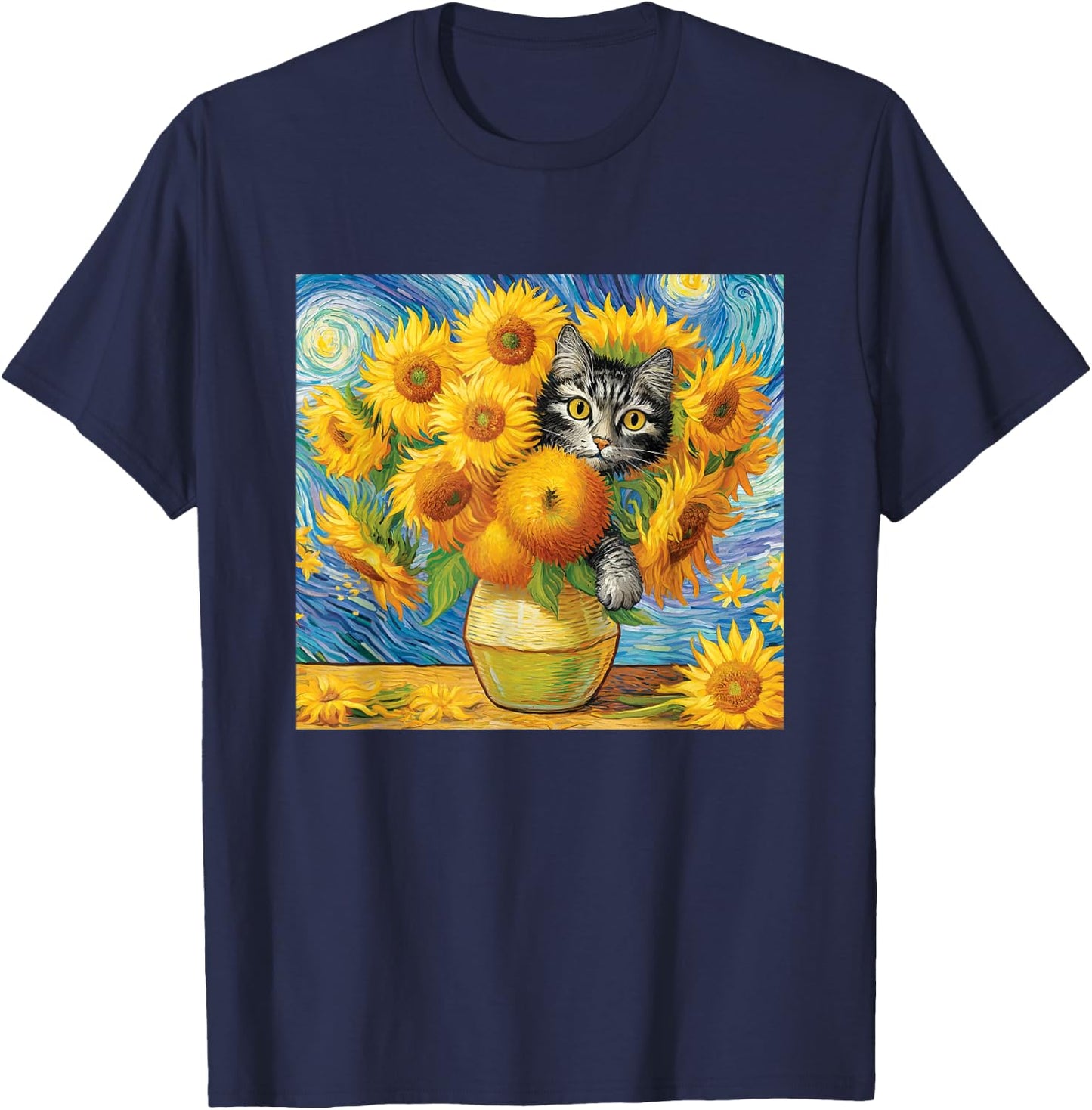 Van Gogh Sunflowers Kitten T-Shirt - T-Shirt | Navy