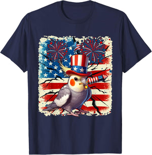 4th Of July US Flag Fireworks Cockatiel Costume Bird Lover T-Shirt - T-Shirt | Navy