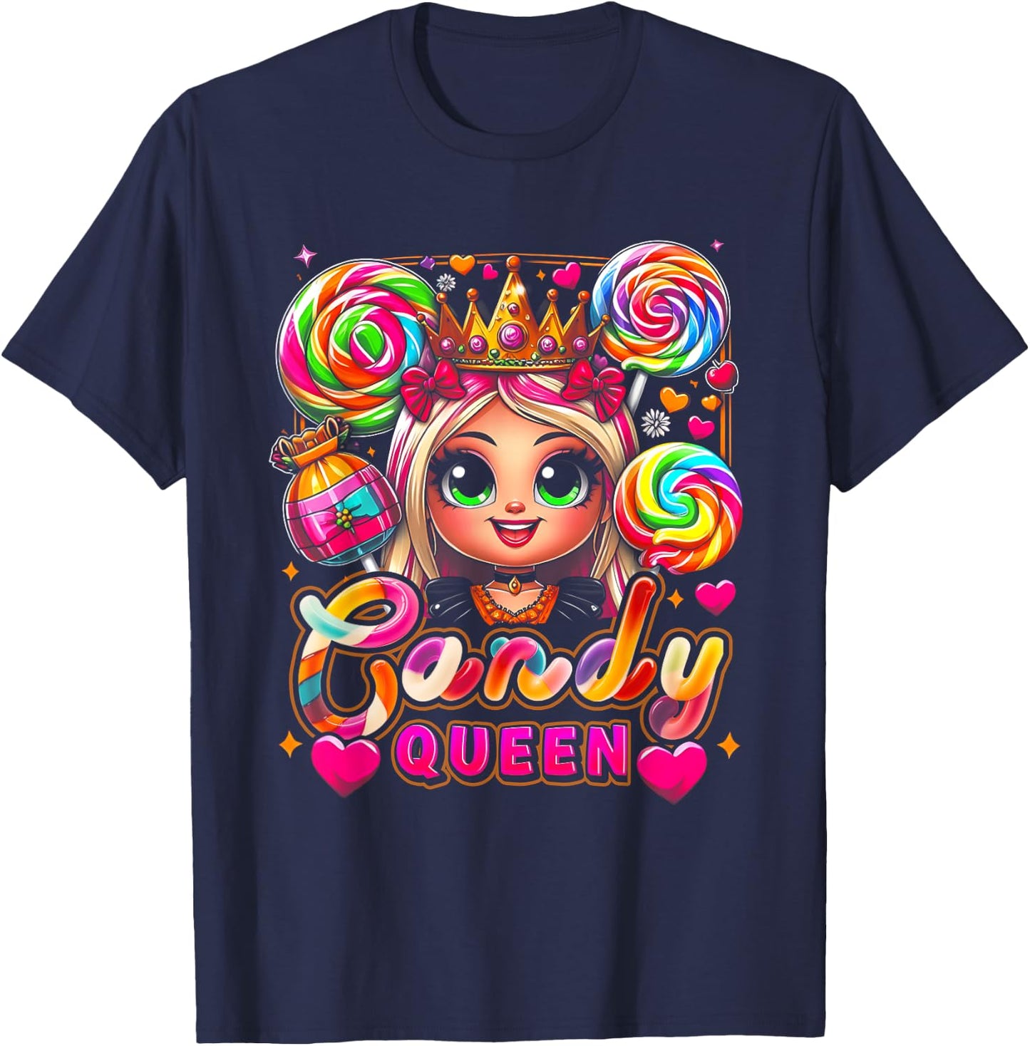 Funny Halloween Candy a Queen Lollipop Lover Girls Colorful T-Shirt - T-Shirt | Navy