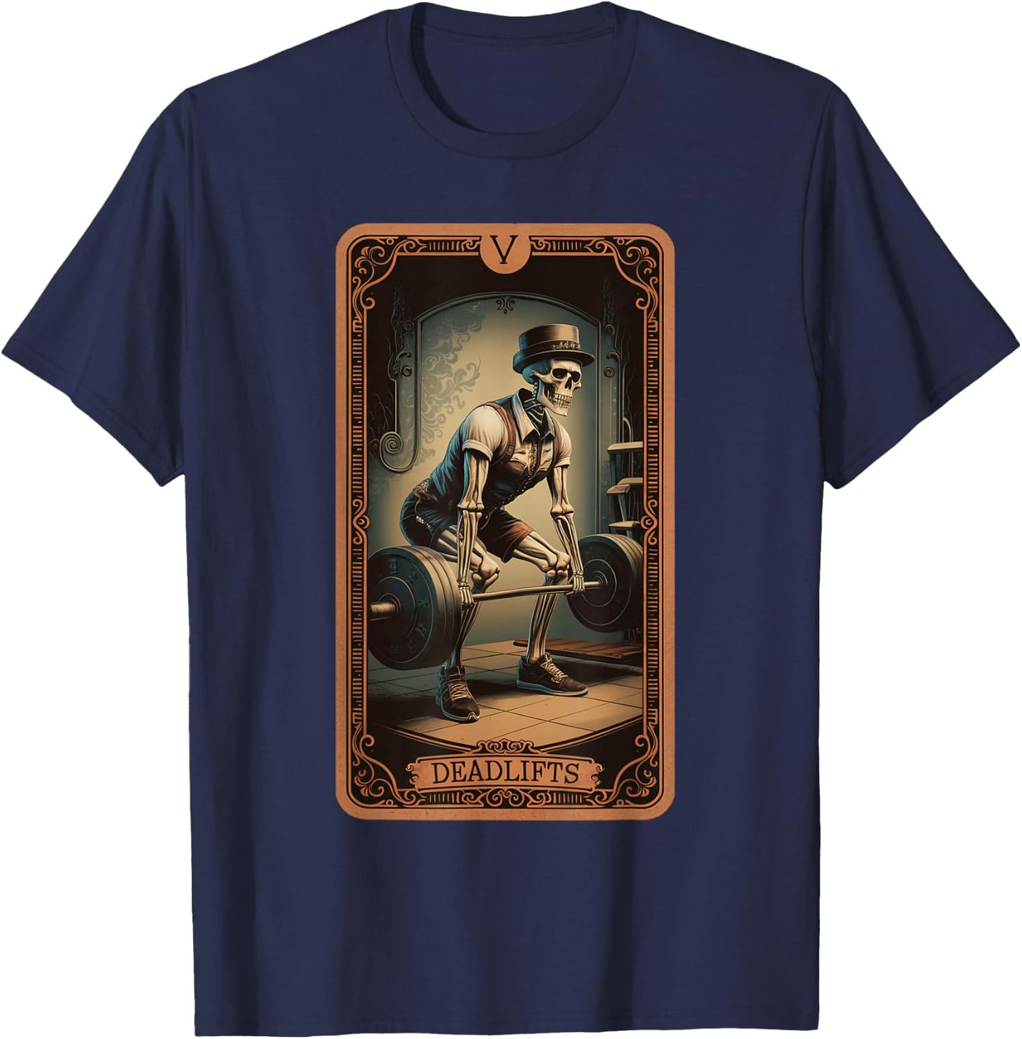 Tarot Card Skeleton Deadlifts Powerlifting Weightlifting Gym T-Shirt - T-Shirt | Navy