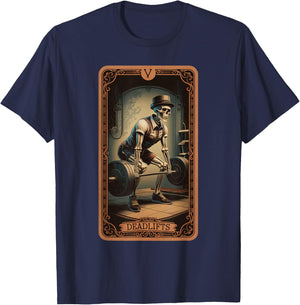 Tarot Card Skeleton Deadlifts Powerlifting Weightlifting Gym T-Shirt - T-Shirt | Navy