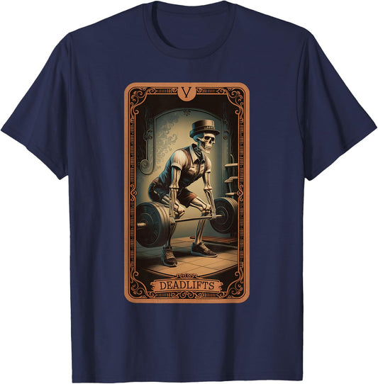 Tarot Card Skeleton Deadlifts Powerlifting Weightlifting Gym T-Shirt - T-Shirt | Navy