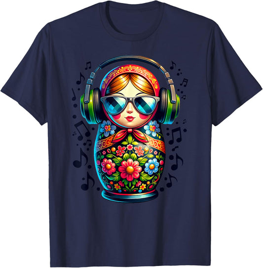 Russian Matryoshka Music Russia Russian Matryoshka T-Shirt - T-Shirt | Navy