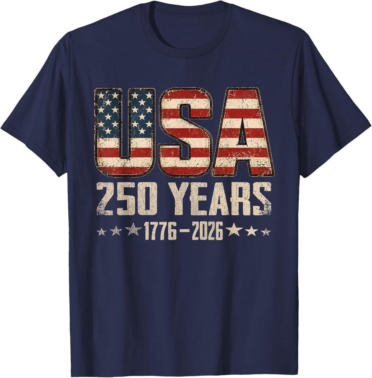 Vintage USA 250 Years 1776-2026 4th July US Flag Patriotic T-Shirt - T-Shirt | Navy