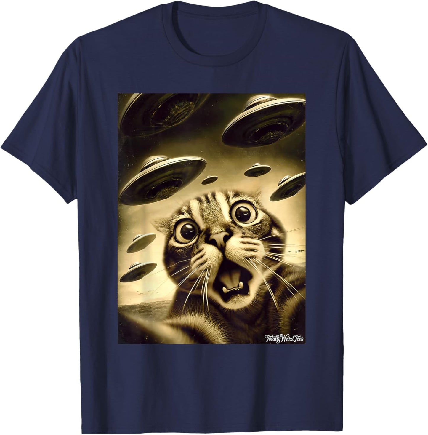 Funny Cat UFO Invasion Alien Fun T-Shirt - T-Shirt | Navy