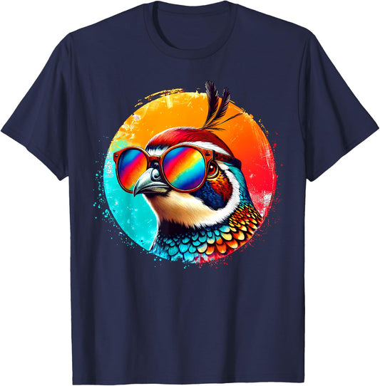 Cool Tie Dye Quail Sunglasses Bird Illustration Art T-Shirt - T-Shirt | Navy