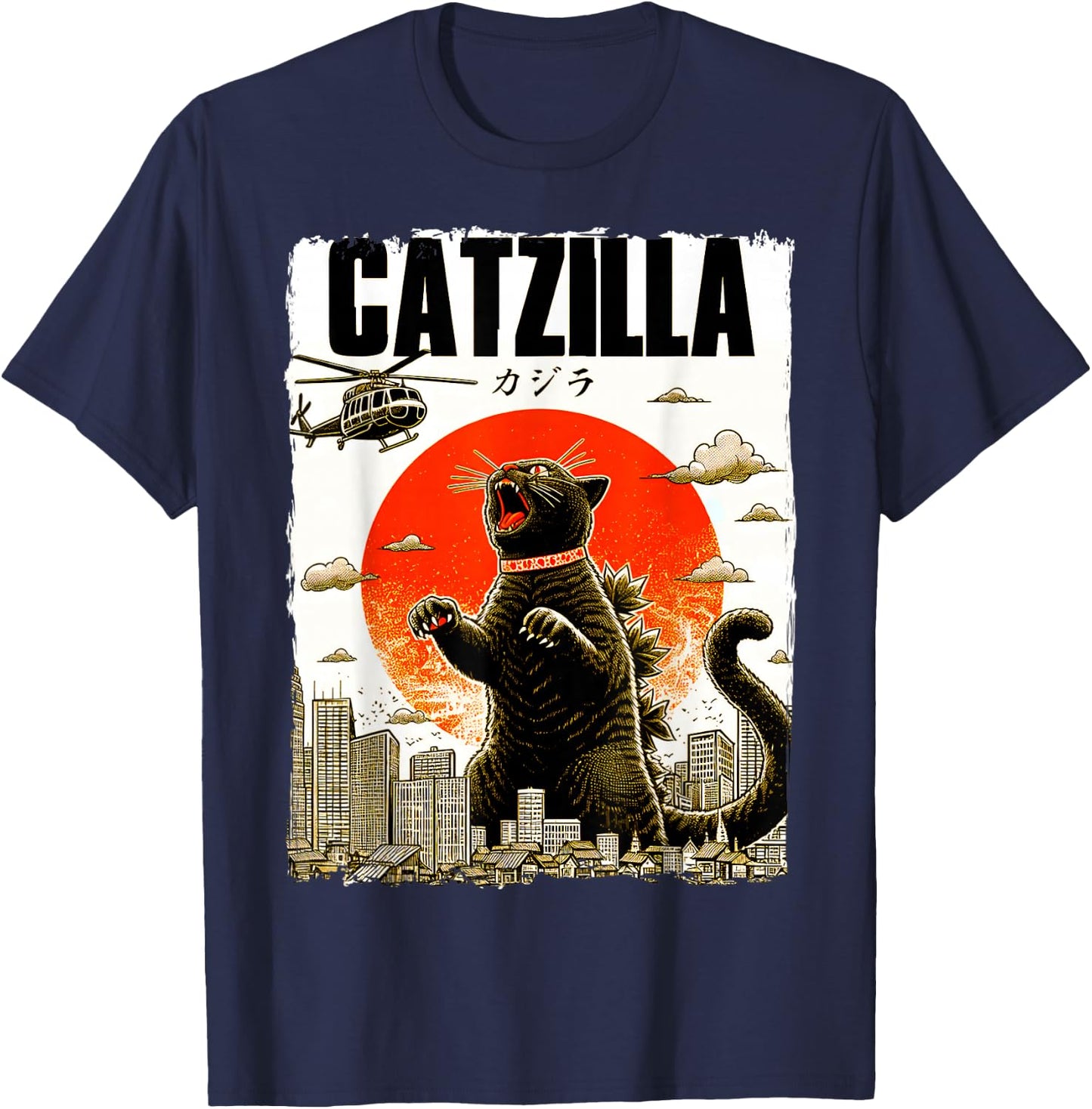 Catzilla Funny Cat Lover Kitten Catzilla Cat Japanese Art T-Shirt - T-Shirt | Navy