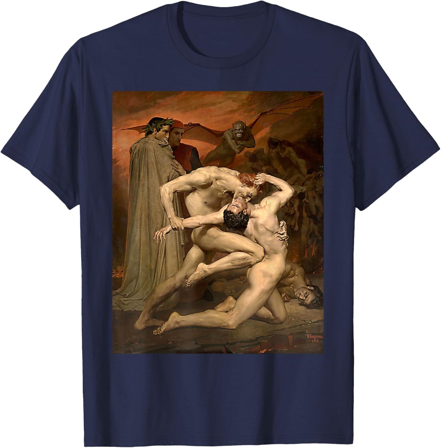 Urban Empyre Dante and Virgil in Hell Painting by William Bouguereau 1850 , Small, Black T-Shirt - T-Shirt | Navy