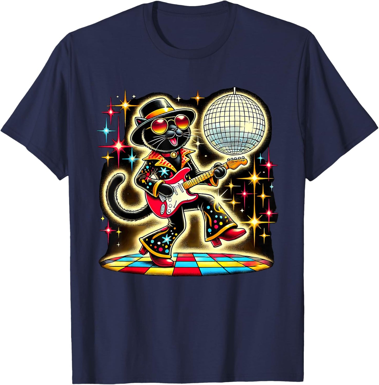 Aesthetic Black Cat Disco Men Women Kids T-Shirt - T-Shirt | Navy