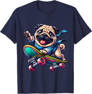Pug on a Skateboard T-Shirt - T-Shirt | Navy