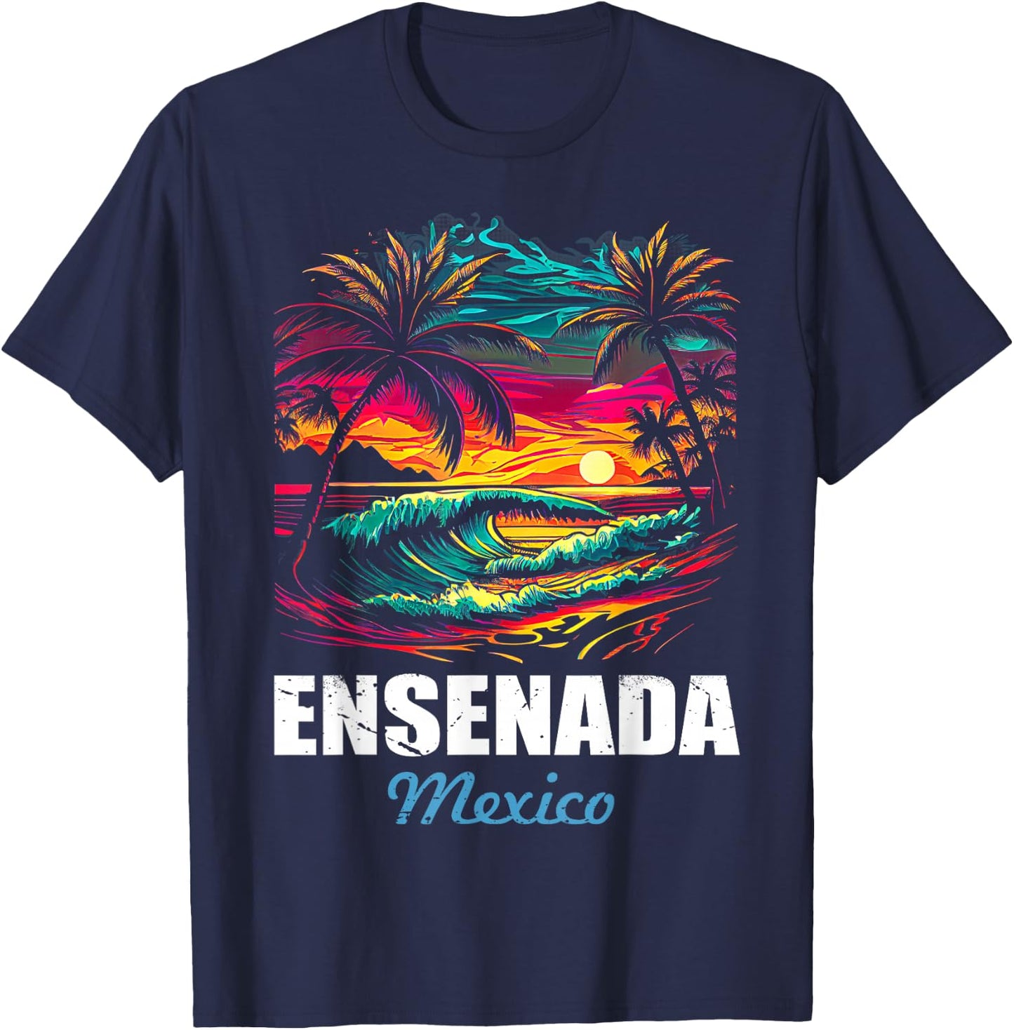 Retro Ensenada Mexico Sunset Vintage Vacation Souvenir T-Shirt - T-Shirt | Navy
