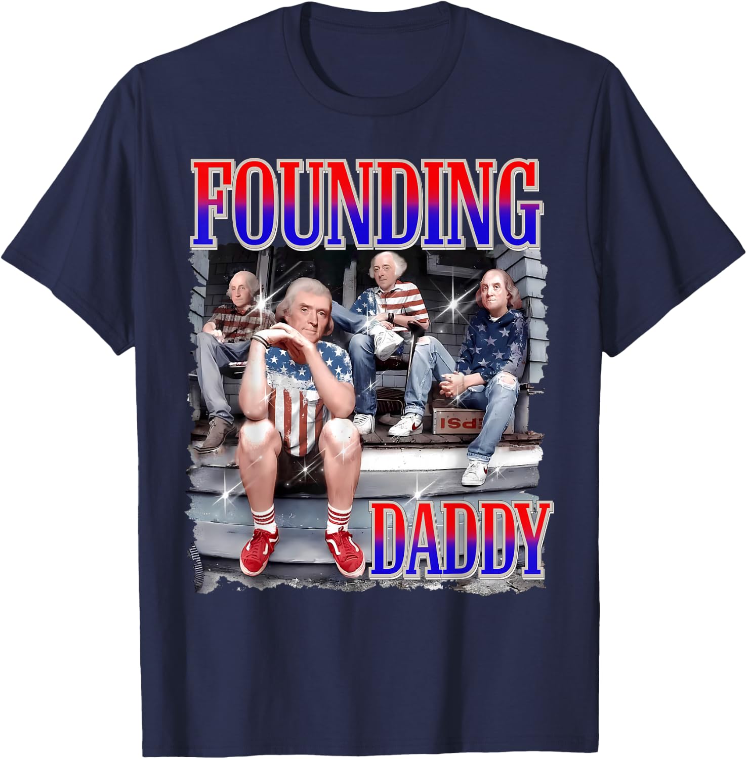 4th of July Shirt Founding Daddy George Washington 1776 T-Shirt - T-Shirt | Navy