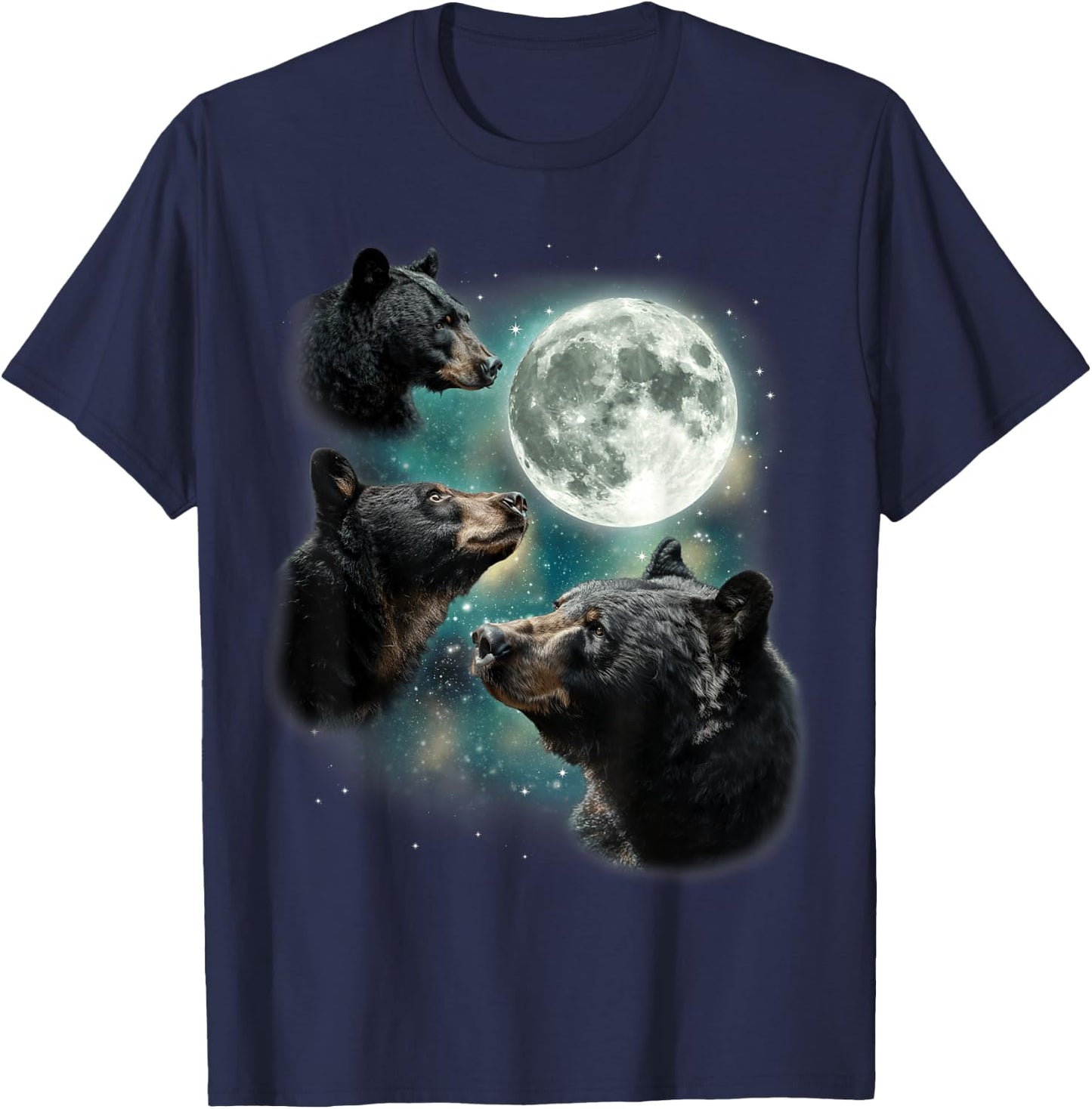 Three Black Bear Moon | 3 Wild Bears Gazing at The Moonlight T-Shirt - T-Shirt | Navy