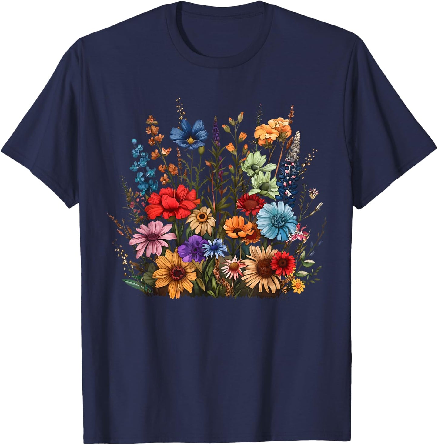Vintage Wildflower Summer Botanical Gardening Plant Lover T-Shirt - T-Shirt | Navy