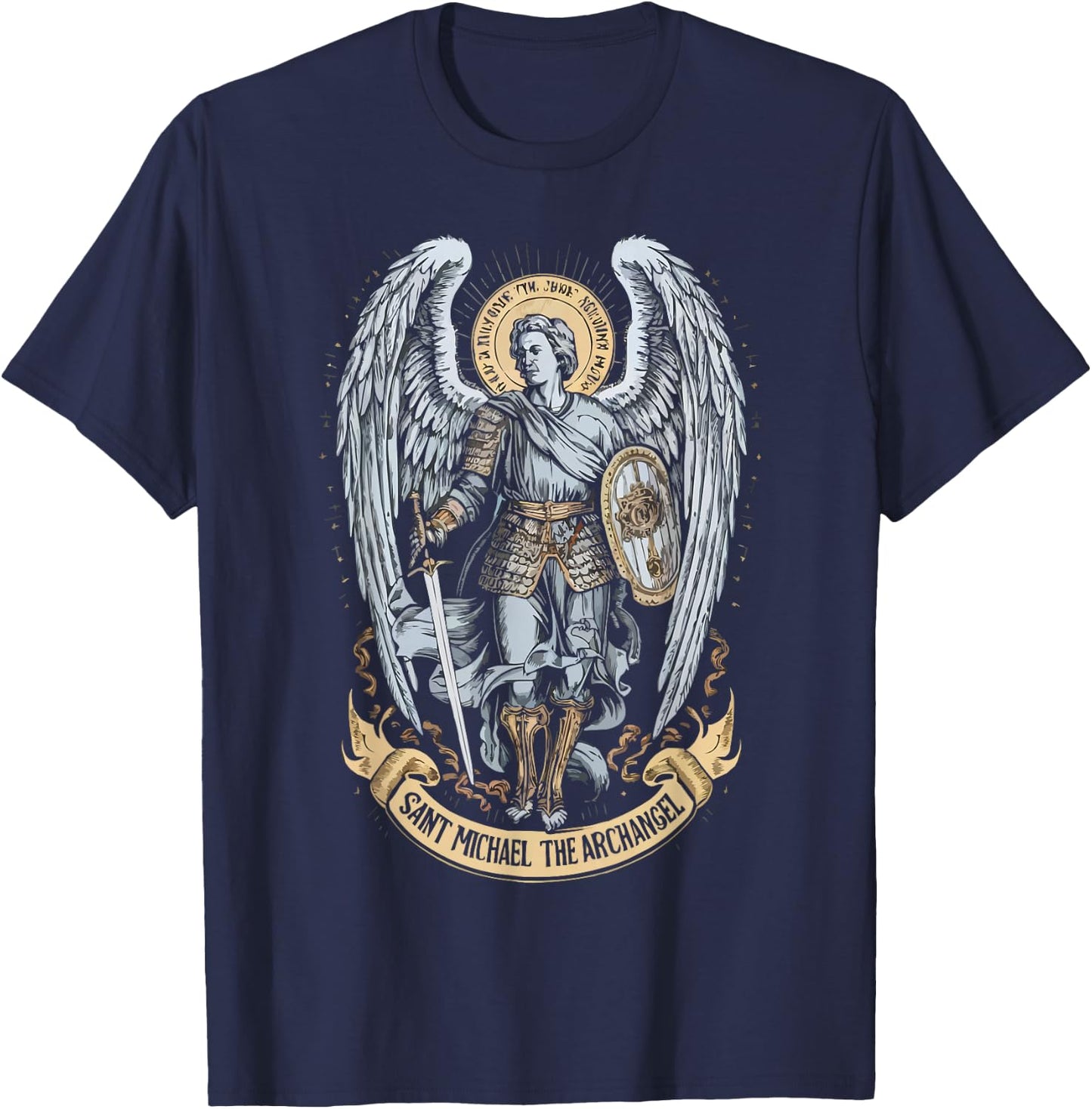 Archangel Catholic Religion Christianity Guardian Angel T-Shirt - T-Shirt | Navy