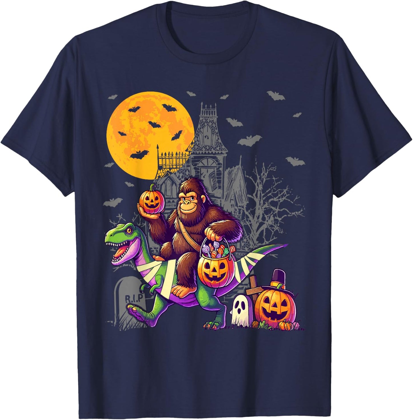 Bigfoot Dinosaur Halloween Costume T Rex Boys Kids T-Shirt - T-Shirt | Navy