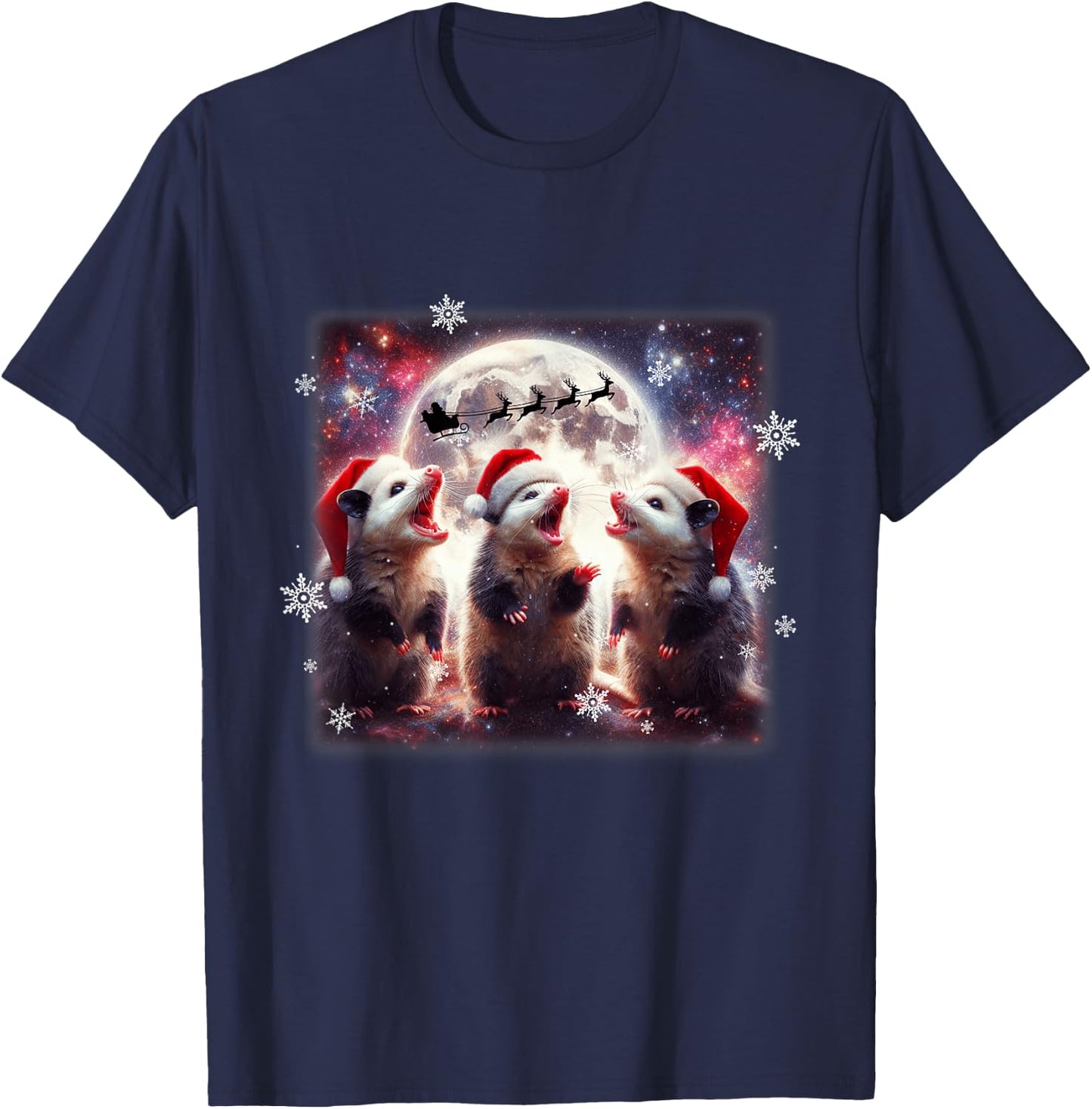 Howling Opossums Under the Moon Funny Weird Meme Christmas T-Shirt - T-Shirt | Navy