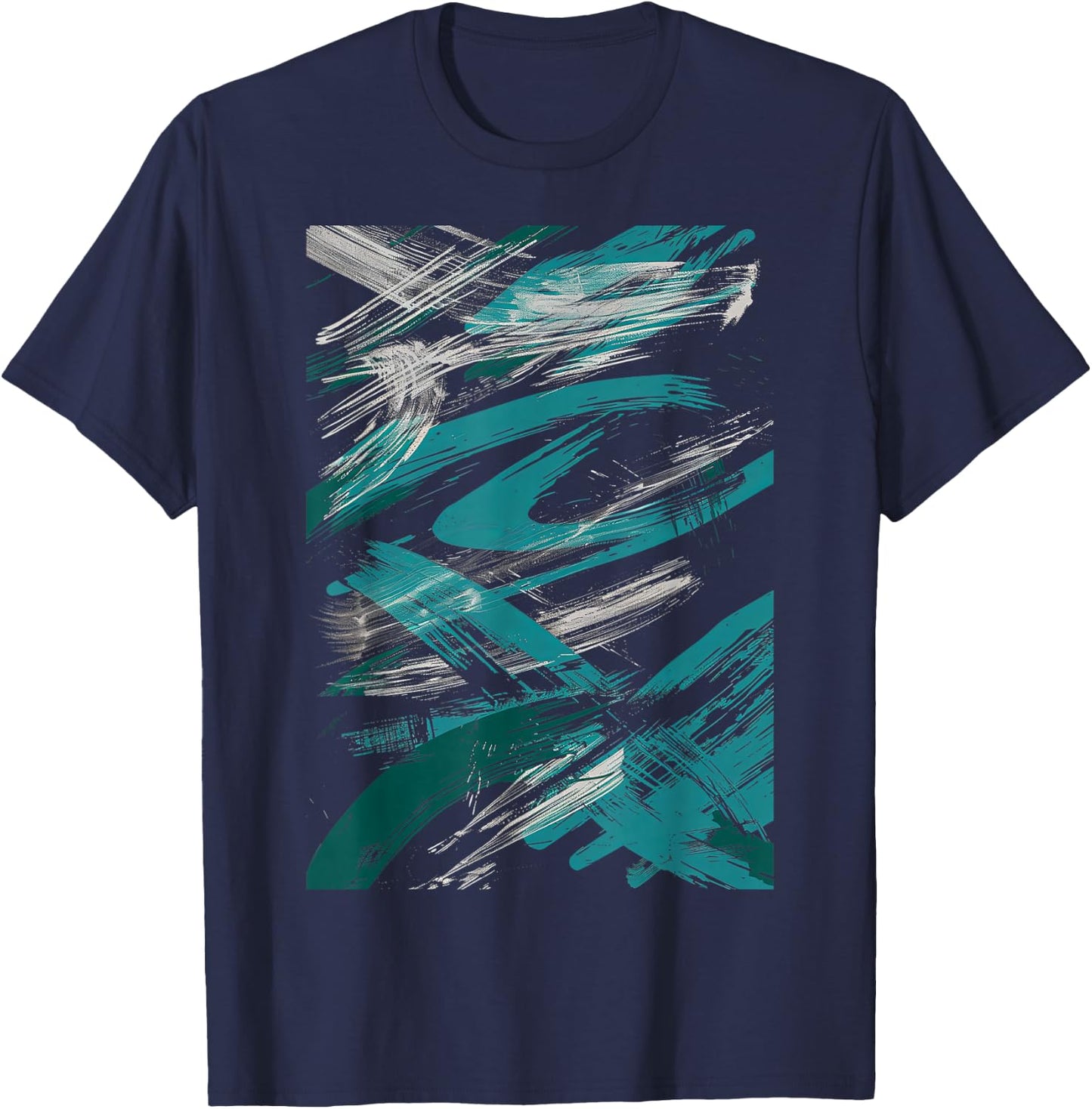 Teal And White Brushstroke Design Graphic T-Shirt - T-Shirt | Navy