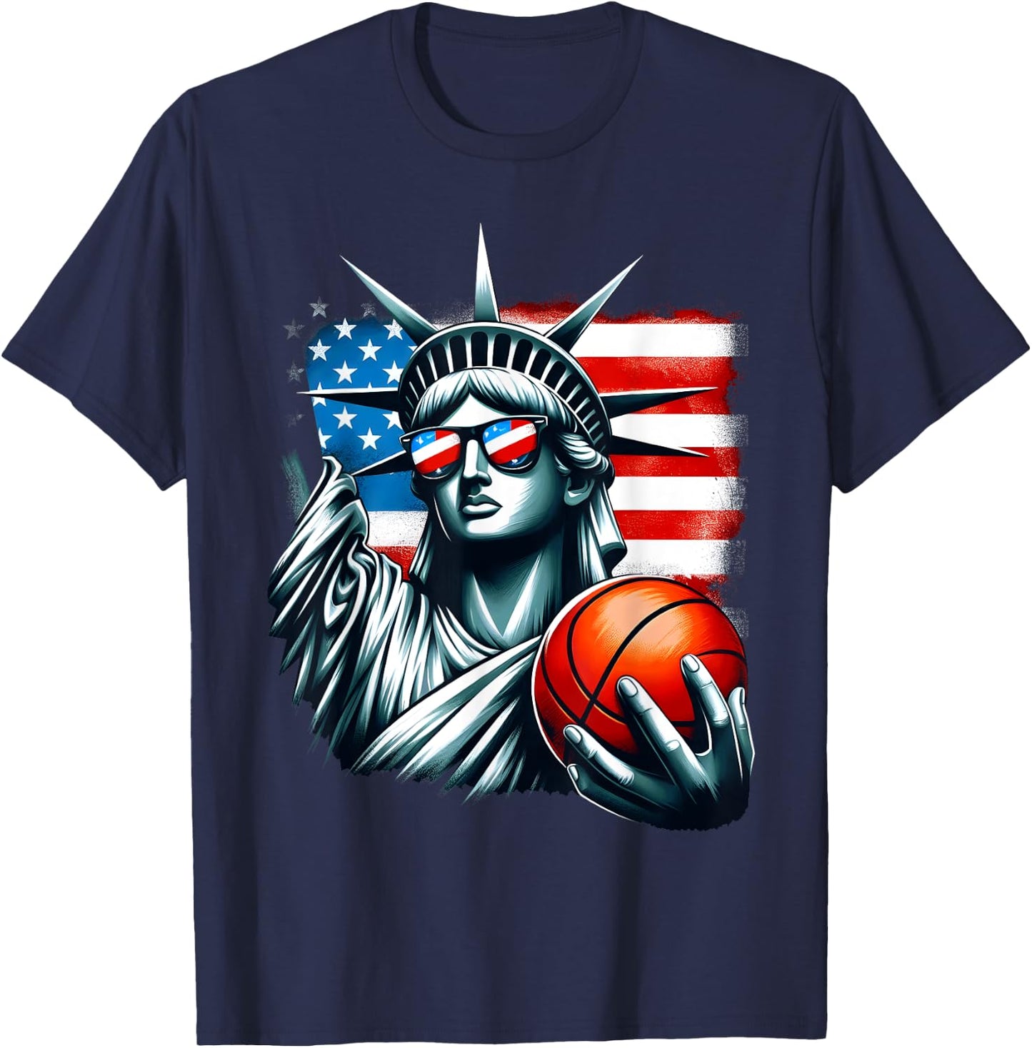 Independence Day 4th of July Statue of Liberty Basketball Kids Men T-Shirt - T-Shirt | Navy