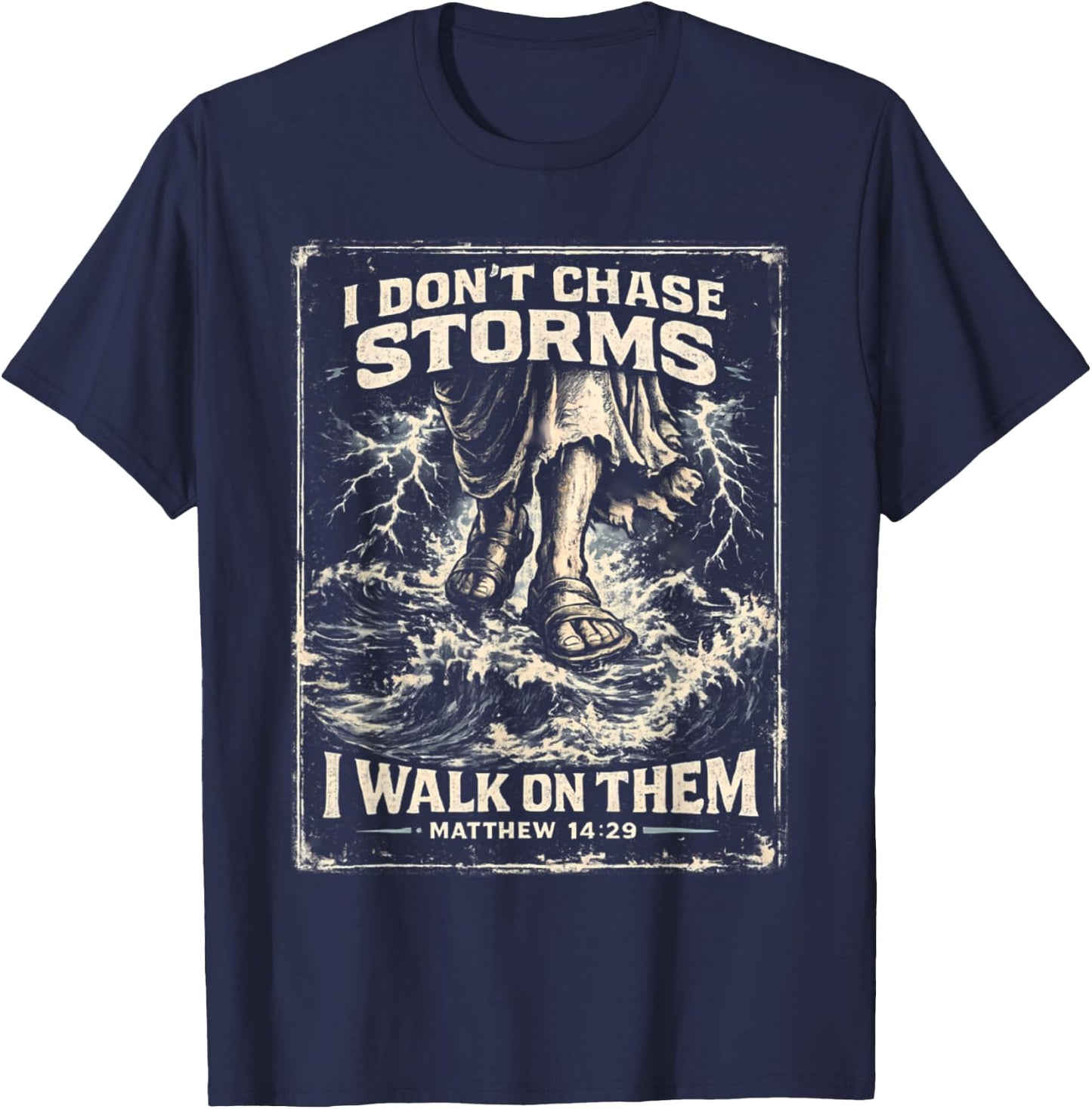 Jesus Walking on Water Matthew 14:29 Funny Christian T-Shirt - T-Shirt | Navy