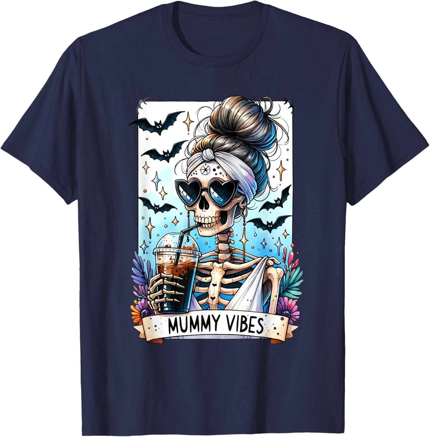 Tarot Card Mummy Vibes Spooky Season Skeleton Mom Halloween T-Shirt - T-Shirt | Navy