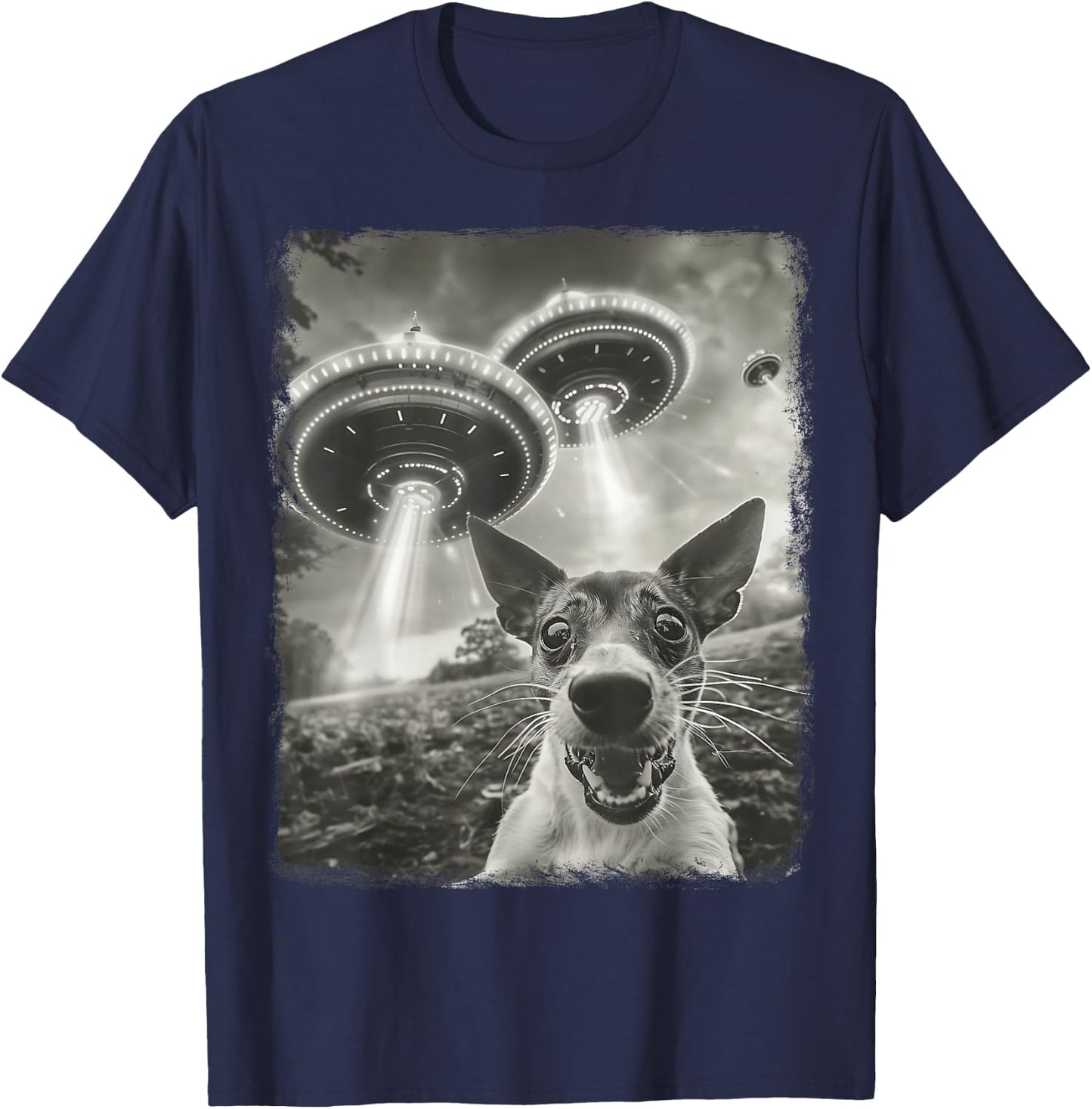 Rat Terrier Dog UFO Alien Extraterrestrial Selfie T-Shirt - T-Shirt | Navy