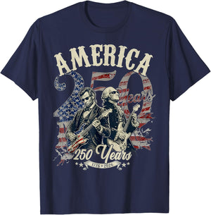 USA Patriotic Washington Lincoln Playing Guitar 250 Years T-Shirt - T-Shirt | Navy