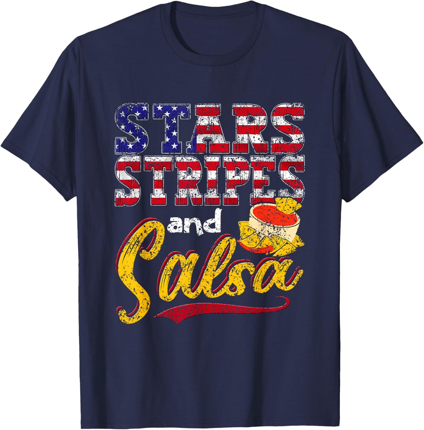 Stars Stripes And Salsa Mexico Usa Us Mexican American T-Shirt - T-Shirt | Navy