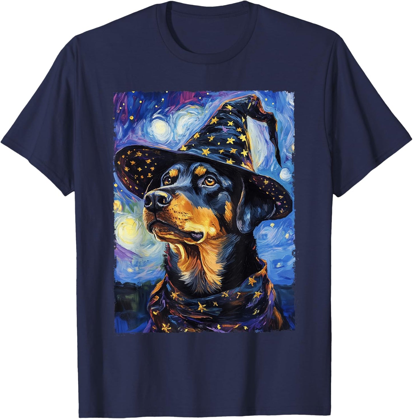 Rottweiler Witch Costume Painting Starry Night Dog Men Women Kids T-Shirt - T-Shirt | Navy