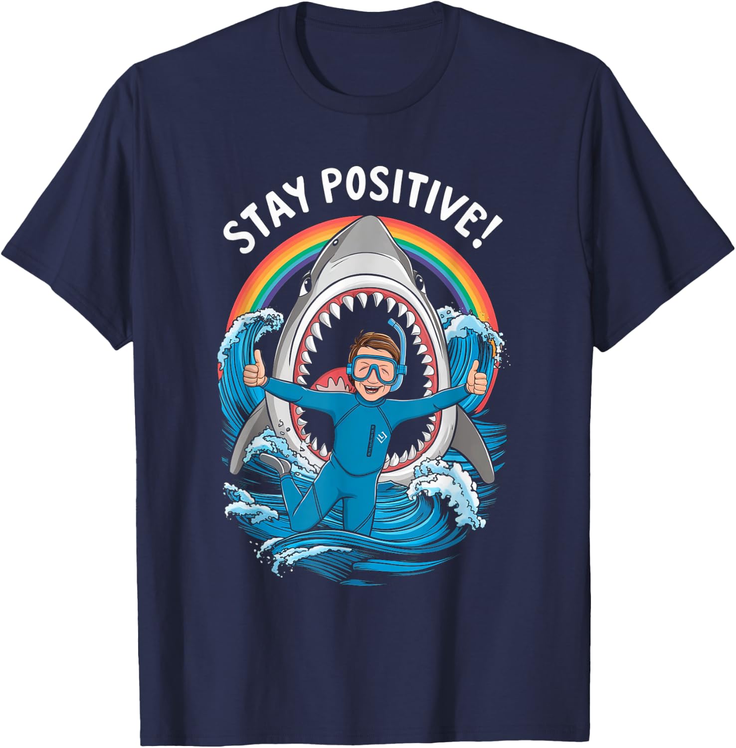 Stay Positive Wildlife Shark Lover Ocean Sea Swimmer Diver T-Shirt - T-Shirt | Navy