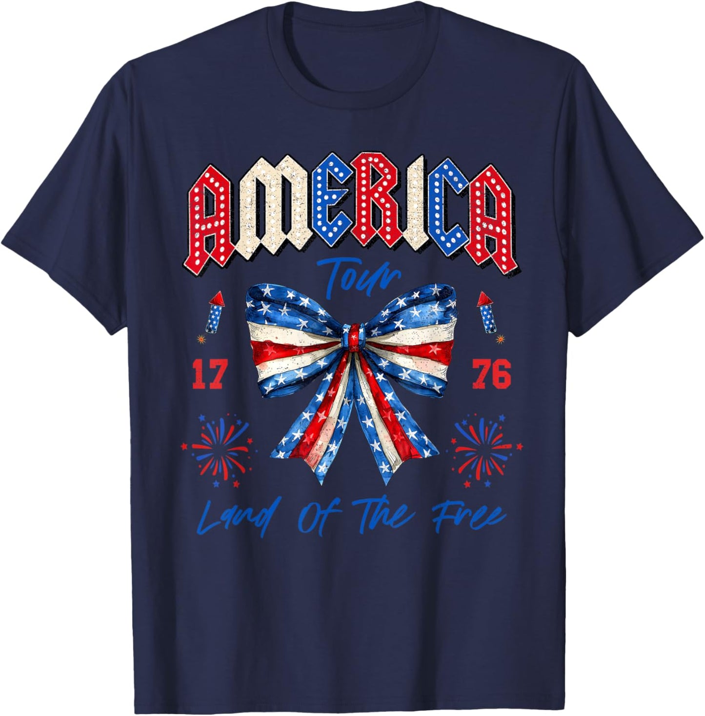 America Tour 1776 Coquette Bow Freedom Patriotic 4th Of July T-Shirt - T-Shirt | Navy