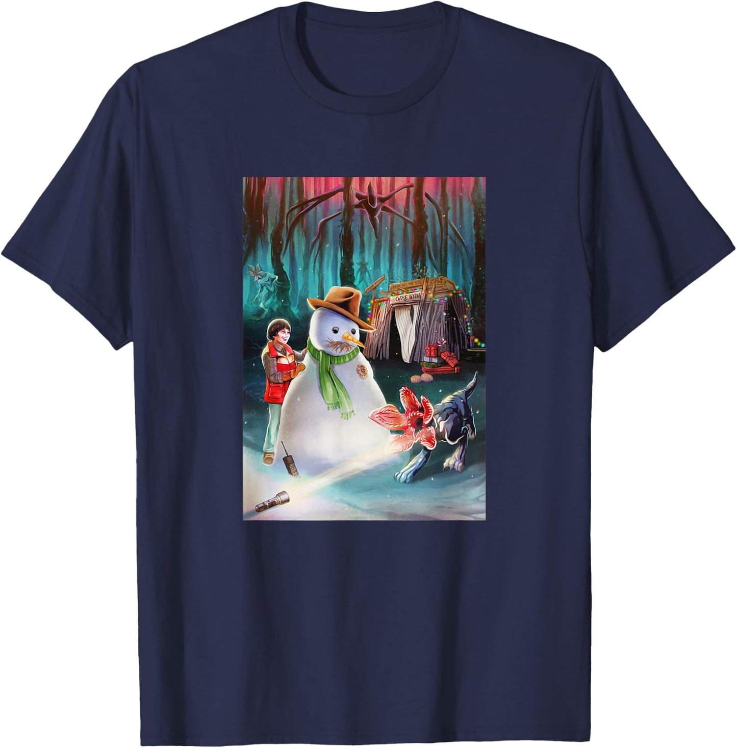 Stranger Things Christmas Upside down Castle Byers Poster T-Shirt - T-Shirt | Navy