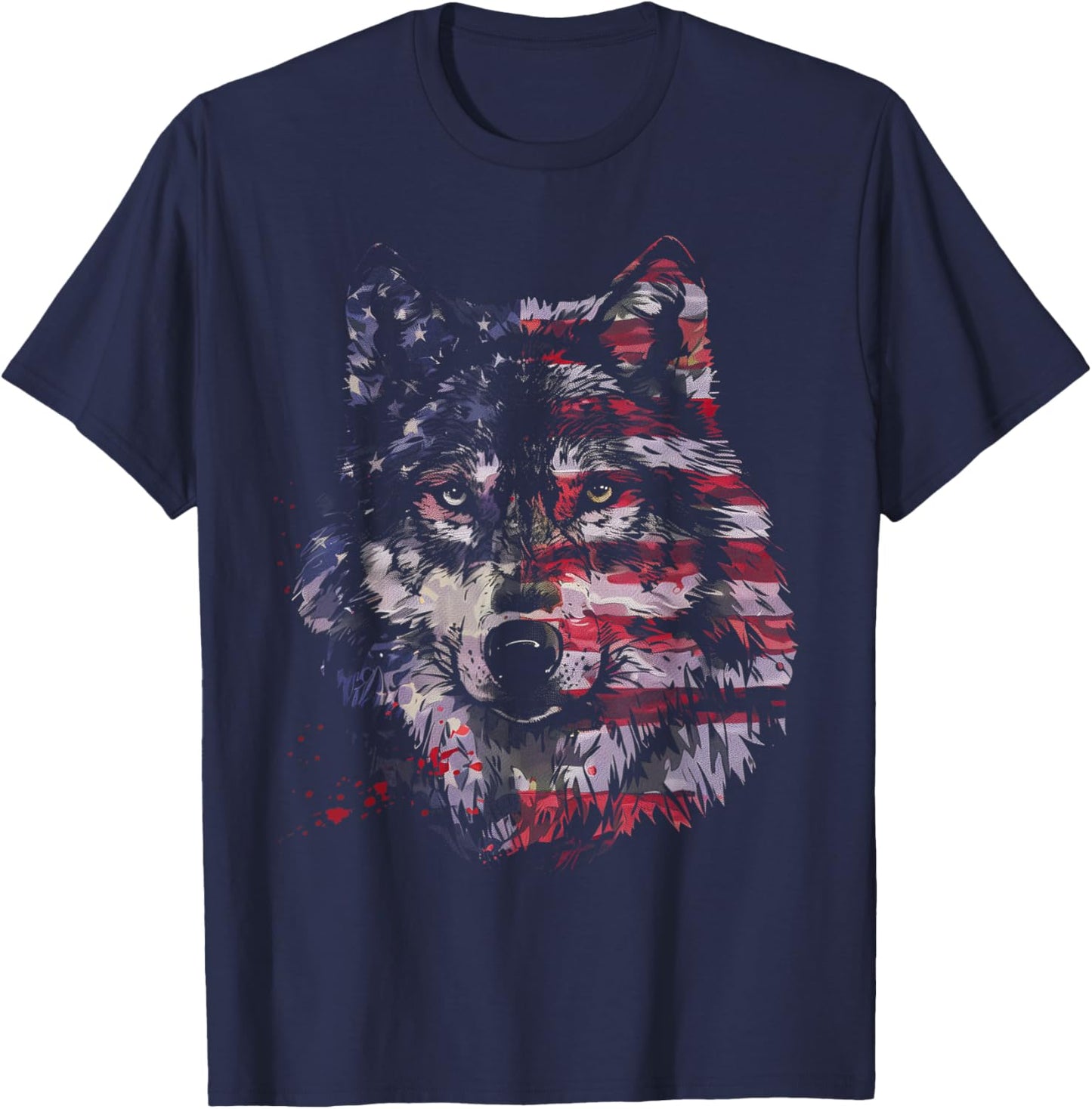 Wolf American Flag USA Patriotic Wolf Lover T-Shirt - T-Shirt | Navy