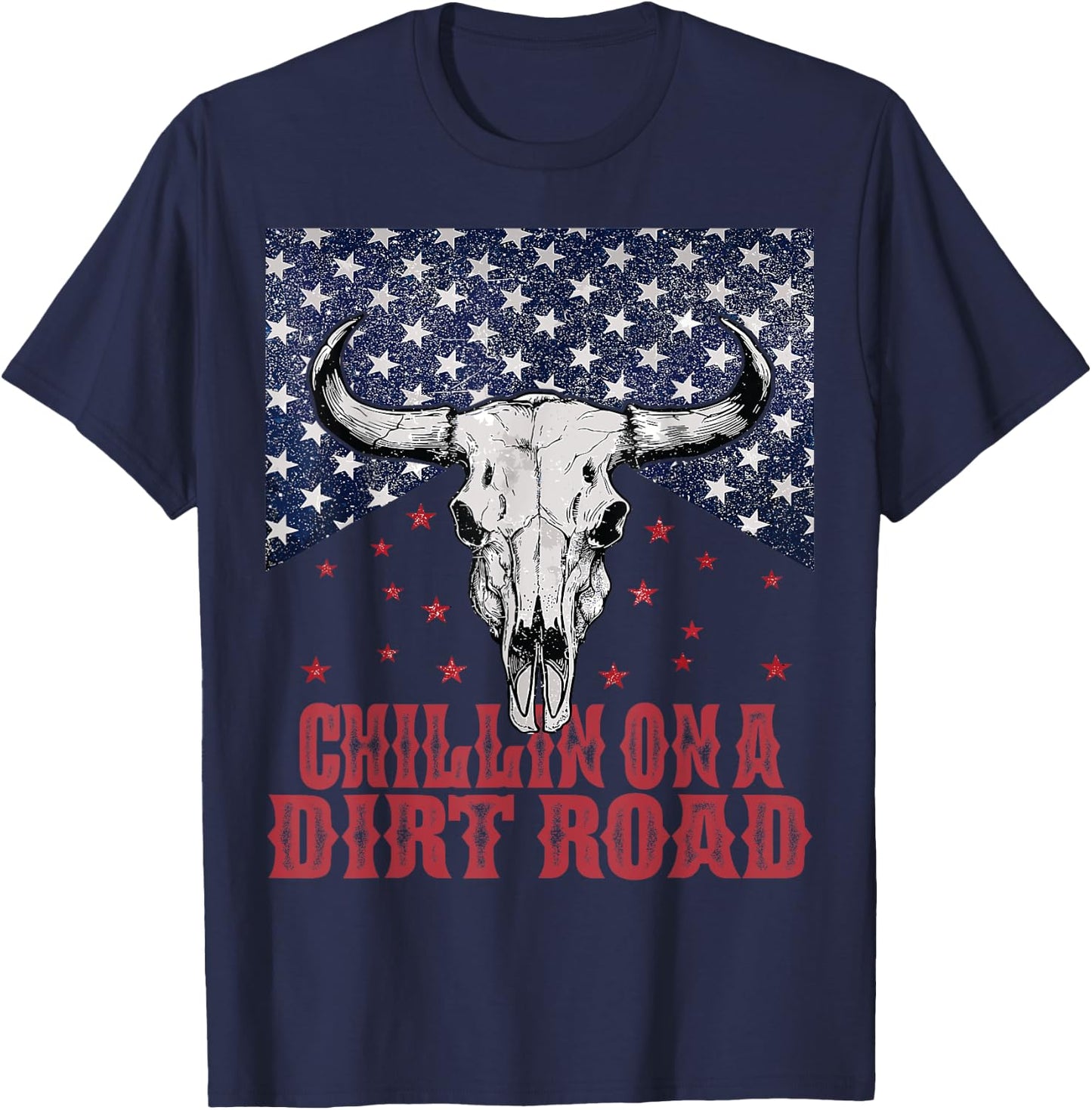 Chillin On A Dirt Road Country Music Western Vintage US Flag T-Shirt - T-Shirt | Navy