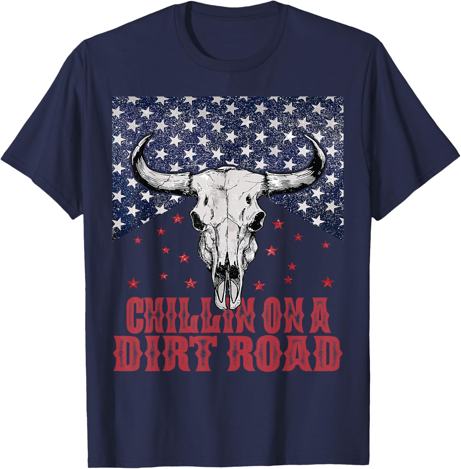Chillin On A Dirt Road Country Music Western Vintage US Flag T-Shirt - T-Shirt | Navy