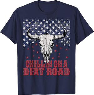 Chillin On A Dirt Road Country Music Western Vintage US Flag T-Shirt - T-Shirt | Navy
