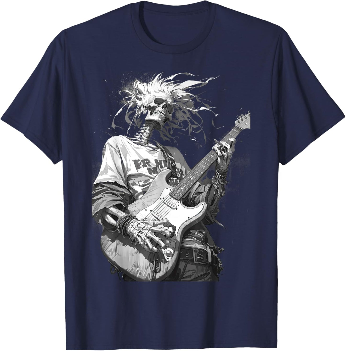 Skeleton playing guitar ,Rock Star Shredding Guitar T-Shirt - T-Shirt | Navy