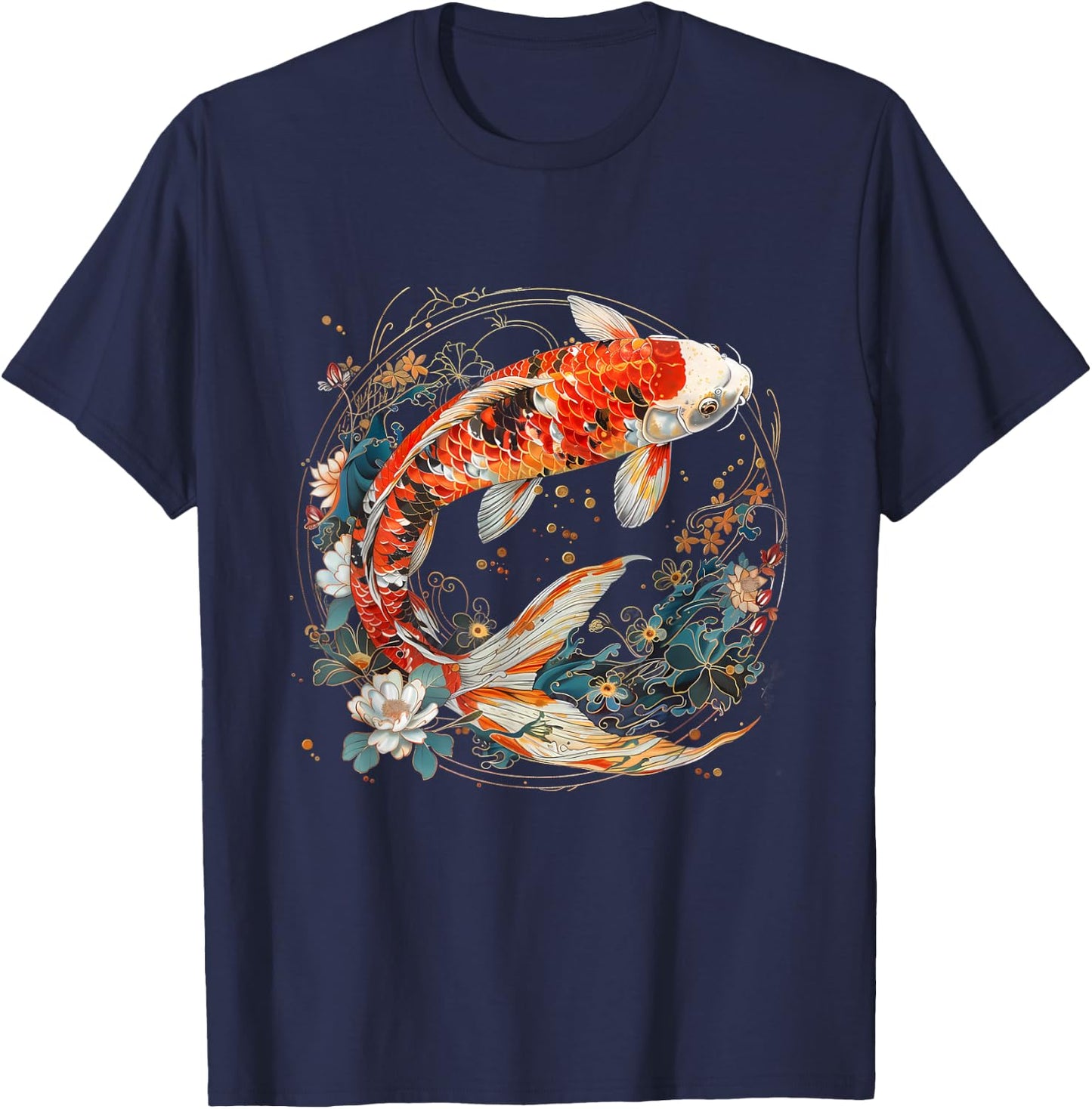 Koi Fish Lotus Japanese Pond Lover Japanese Koi Carp Fish T-Shirt - T-Shirt | Navy