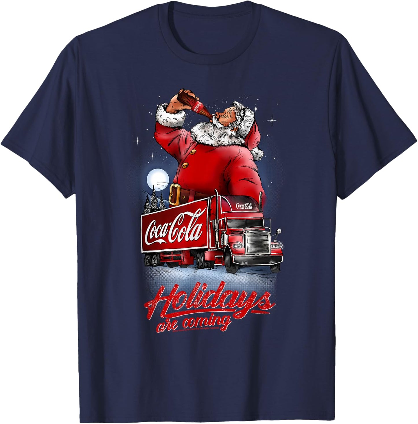 Coca Cola Santa And Truck Holidays Are Coming T-Shirt - T-Shirt | Navy