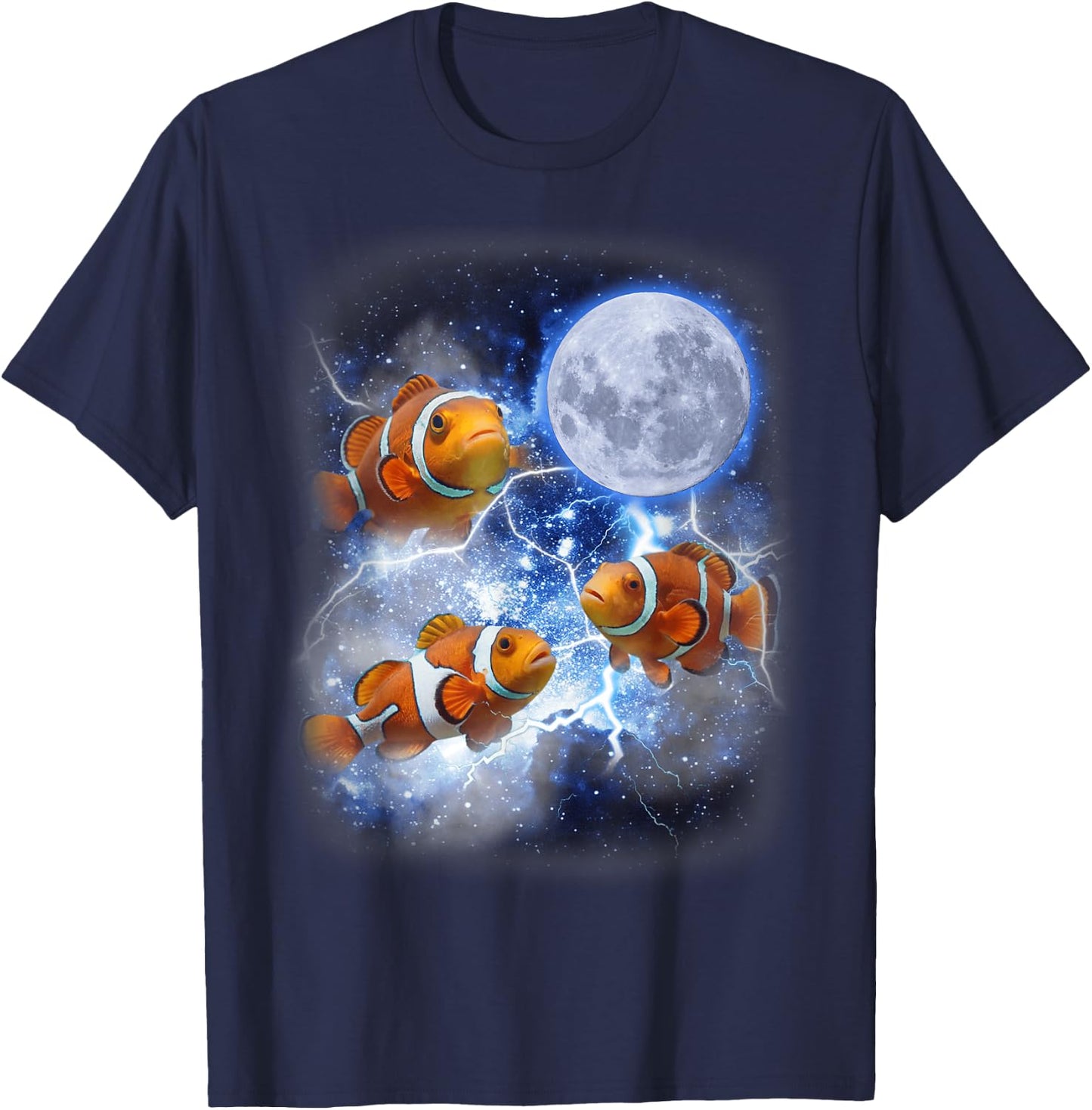 Three Clownfish Moon - Tropical Ocean Marine Clown Fish T-Shirt - T-Shirt | Navy