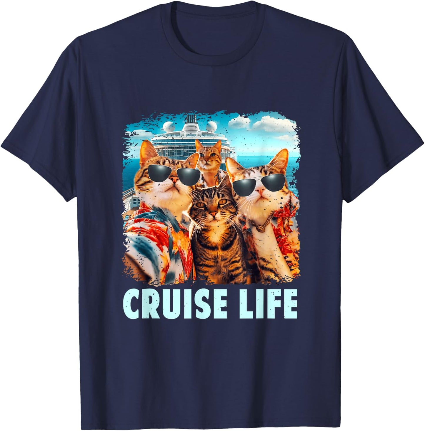Selfie Cat Fun Cruise Buddies Ship Vacation Friends Family T-Shirt - T-Shirt | Navy