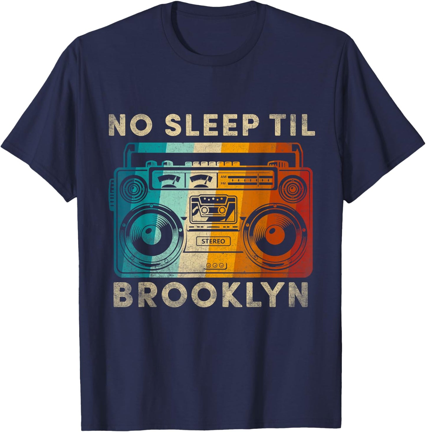 Cool Retro No Sleep Til Brooklyn, Old School Portable Stereo T-Shirt - T-Shirt | Navy
